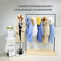 G端奢華女式派克服大毛領(lǐng)皮毛一體羽絨服女裝折扣品牌尾貨庫存